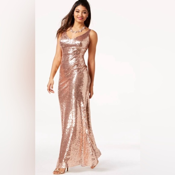 Jump Apparel Rose Gold Sequin Maxi Dress Size 3/4 - Picture 1 of 1